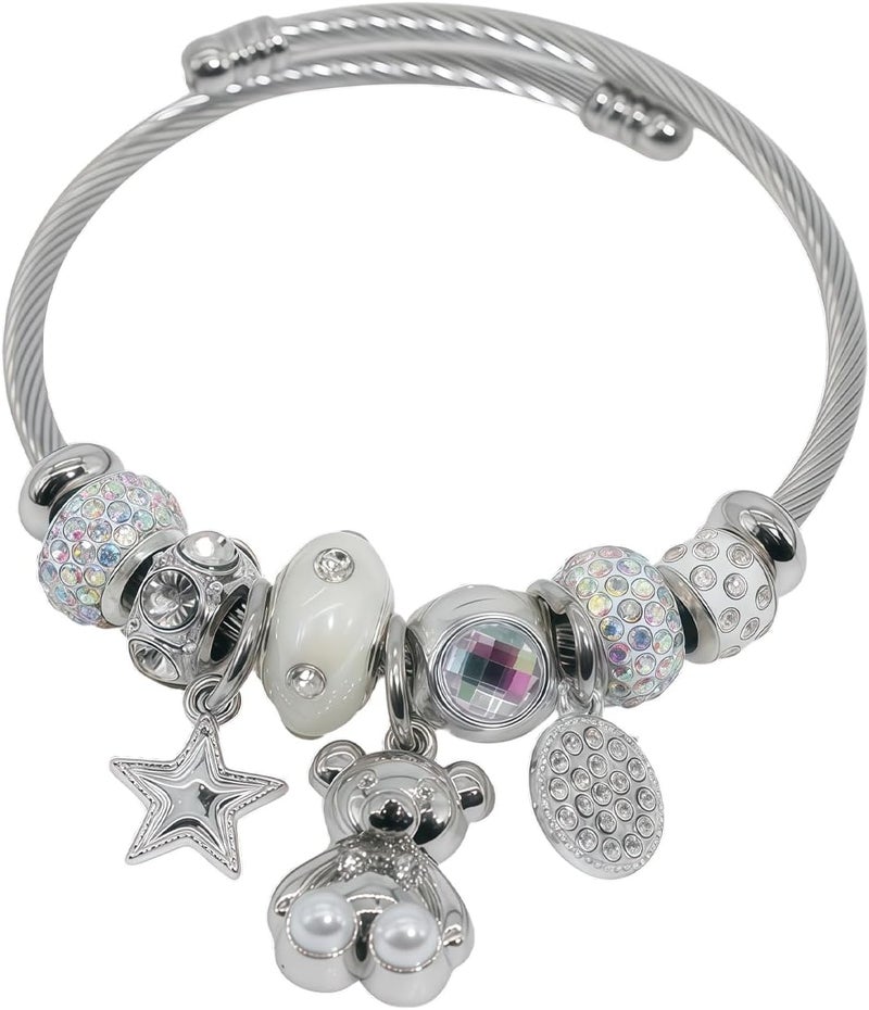 IUULOB Silver Women Bracelets - Adjustable Charm Bracelets for Women Birthday Gifts Favors Titanium Steel Bracelet Bundle Jewelry Kit - Image 1
